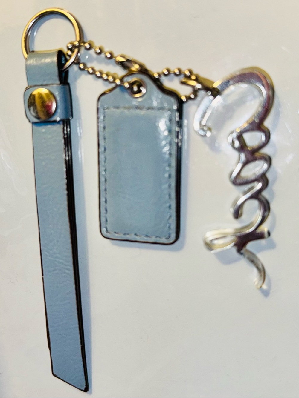 Coach Periwinkle Blue Leather Hangtag, Coach Poppy Script, Tassle, Silver - EUC - Picture 7 of 8